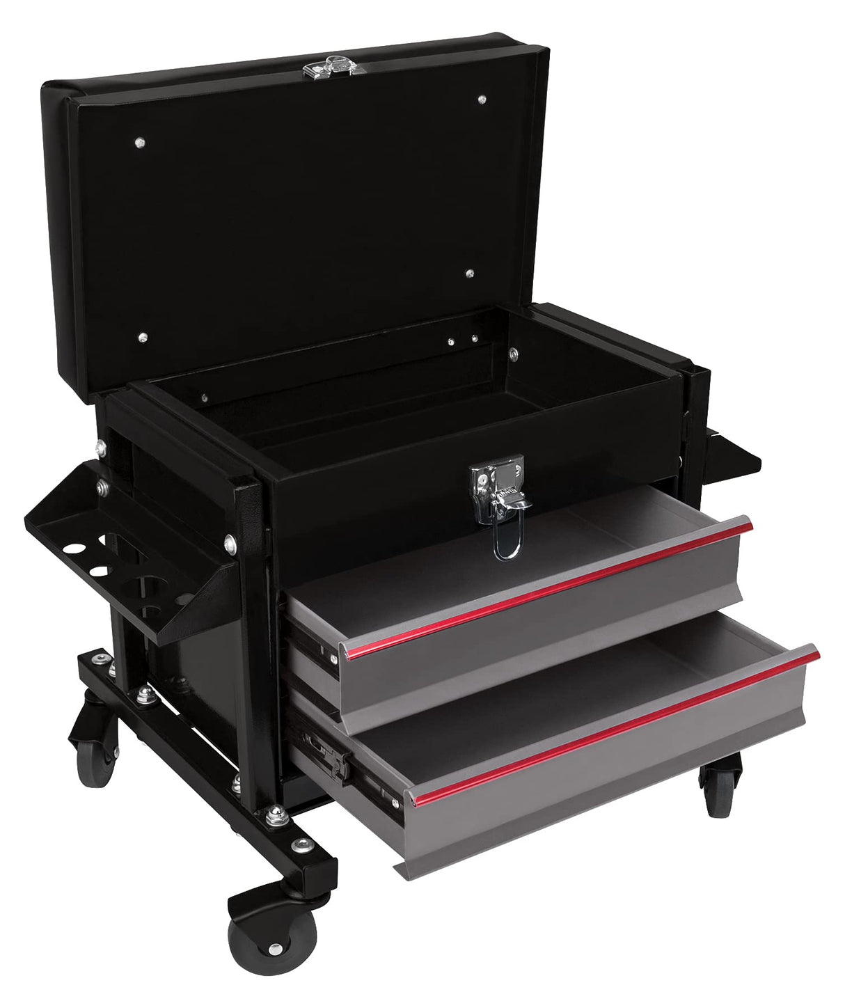 Performance Tool W85024 Drawer Creeper Rolling Work Seat with Tool Box for Mechanic Garages and Workshops, Black, 16x9-inch Seat Performance Tool