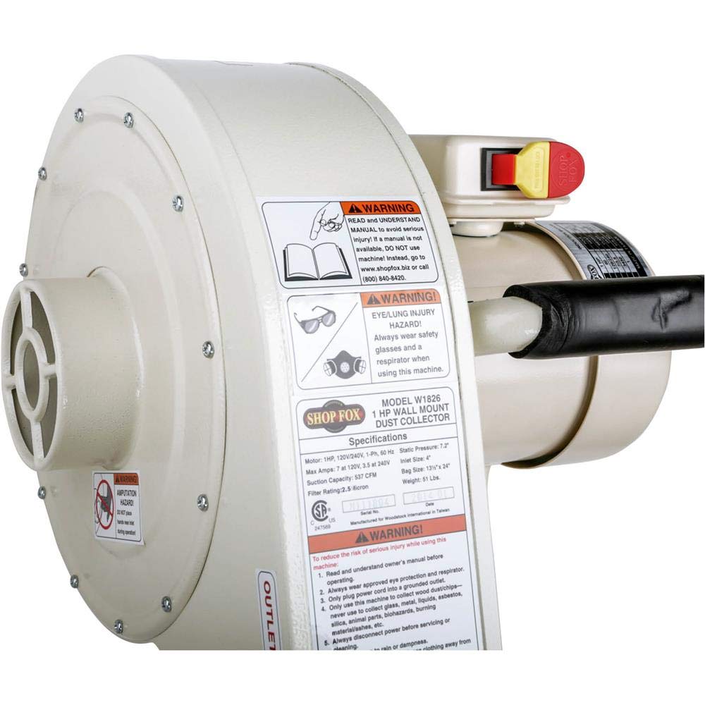 Shop Fox W1826 Wall Dust Collector, 2.5 Micron Filtration,White Shop Fox