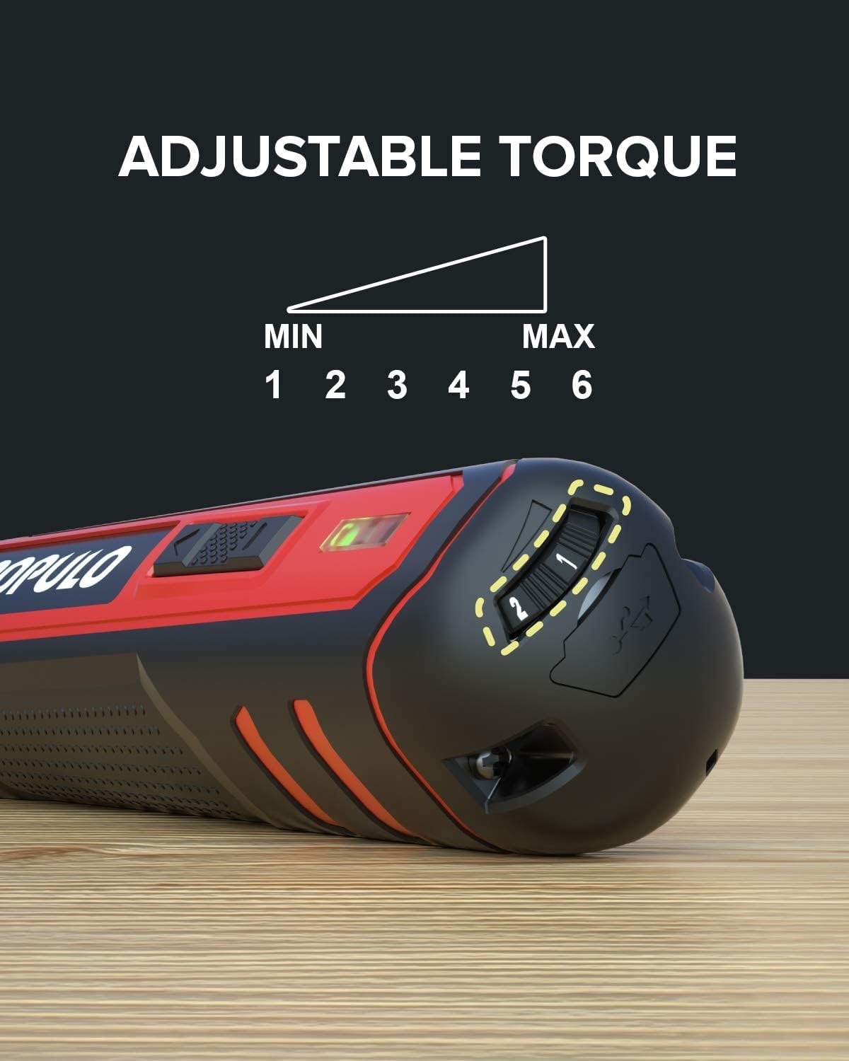 POPULO 4V Electric Screwdriver Kit,6 Torque Settings, Power Screwdriver Cordless Rechargeable with LED Work Light, 32 pieces Screwdriver Bits, 8 populo