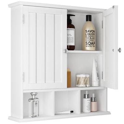 ChooChoo Bathroom Cabinet Wall Mounted 2-Door with 3 Open Shelves, Wooden Medicine Cabinets with Adjustable Shelf, Space Saver Storage Cabinets Over