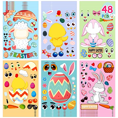 LINAYE 48 Sheets Easter Crafts Stickers for Kids Toddlers - Make Your Own Easter Stickers, Easter Basket Stuffers for Kids Toddlers Easter Treats LINAYE