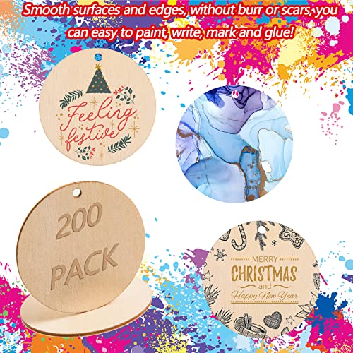 200 Pieces Unfinished Wood Circles with Holes, 2 Inch Wood Circles for Crafts, Small Round Wooden Discs Wood Blanks Round Cutouts Ornaments Slices AWIZOM