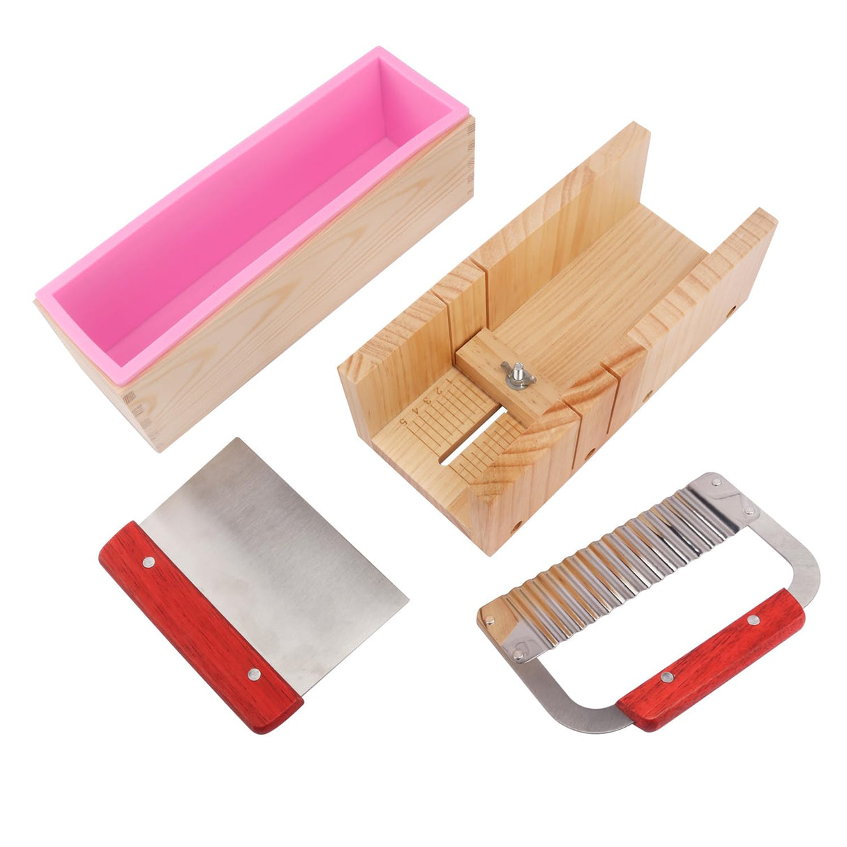 Premium Soap Making Kit with 42oz Silicone Molds & Wooden Box & Two Cutter, Complete Crafting Set for Pour or Cold Process Soap, by GNIEMCKIN GNIEMCKIN