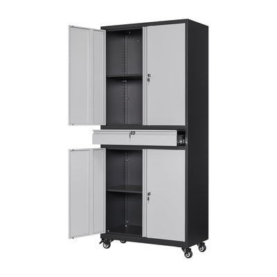 Yizosh Metal Garage Storage Cabinet with Locking Doors and Adjustable Shelves, Rolling Tool Storage Cabinet with 4 Wheels and 1 Drawer - 73" Steel