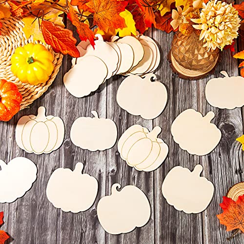 32 Pieces Wooden Pumpkin Cutout Thanksgiving Fall Crafts Pumpkins Unfinished Wood Craft Cutout Blank Paint Pumpkin Shape Cutout for Thanksgiving Jetec