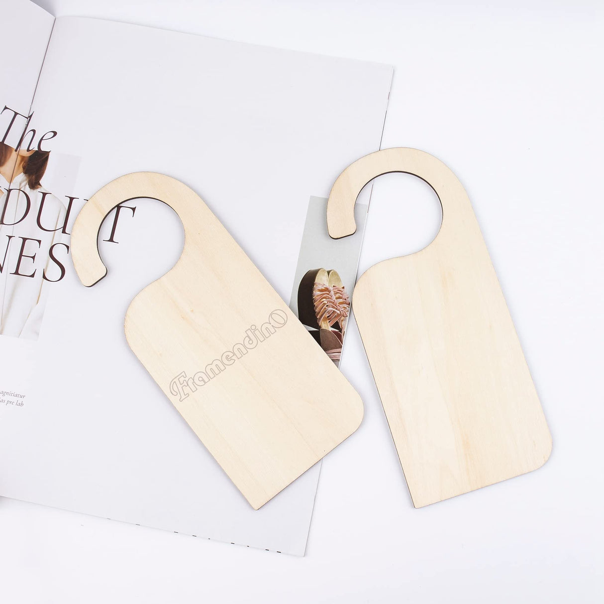 Framendino, 6 Pieces Unfinished Wood Door Sign Blank Wooden Hanger Plaque DIY Craft Project Message Notes Memo Board Door Knob Sign Framendino