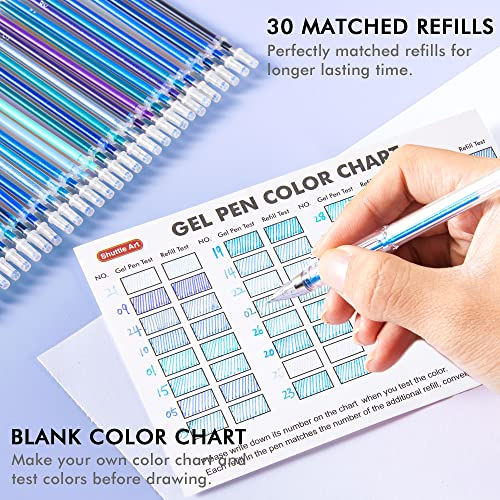 Shuttle Art 60 Pack Blue Tone Gel Pens, 30 Blue Tone Gel Pens with 30 Refills for Adults Coloring Books Journaling Drawing Nature, Landscapes, Shuttle Art