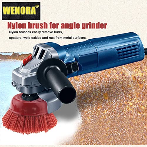 WENORA 4 Inch Nylon Cup Brush for Angle Grinder, Abrasive Filament Cup Brush, Nylon Wheel Brush for Grinder, 5/8" 11 Thread, 1/4" Drill Arbor WENORA