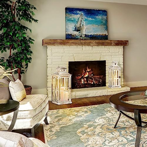 HOMCOM 2 Pack 28"/20" Large Rustic Wooden Lantern Decorative, Indoor/Outdoor Lantern for Home Décor (No Glass), Natural HOMCOM