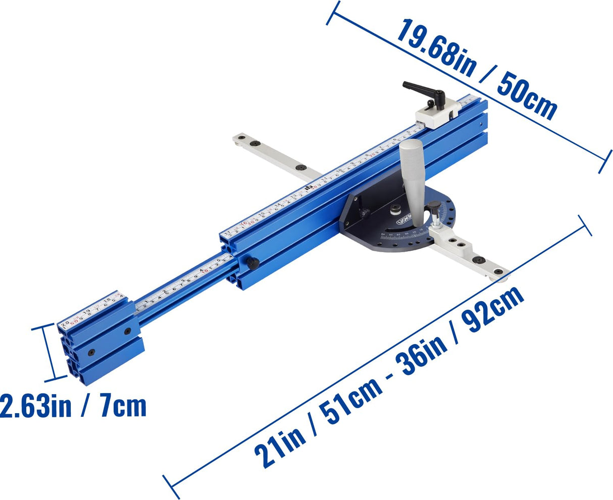 UOKRR Miter Gauge for Table Saw w/ 20 Inch-36 Inch Telescoping Aluminum Miter Fence & Bar/Precision Repetitive Cut Flip Stop / 60° Angled Ends for UOKRR