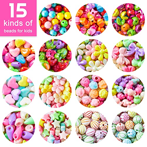 Beads for Kids Crafts, 1100 Jewelry Making Kit Includes Scissor, String, Instruction and Accessories for Bracelet Making, Toys for Girls by Inscraft INSCRAFT