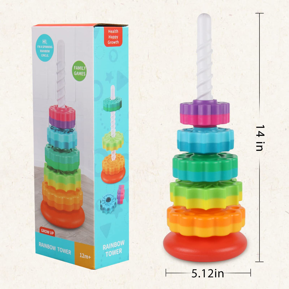 JUXUE Baby Spinning Stacking Toys for Toddlers 1-3, Rainbow Ring Stacker Montessori Toys for Babies 6-12 Months, 1 2 3 One Year Old Girl Boy JUXUE