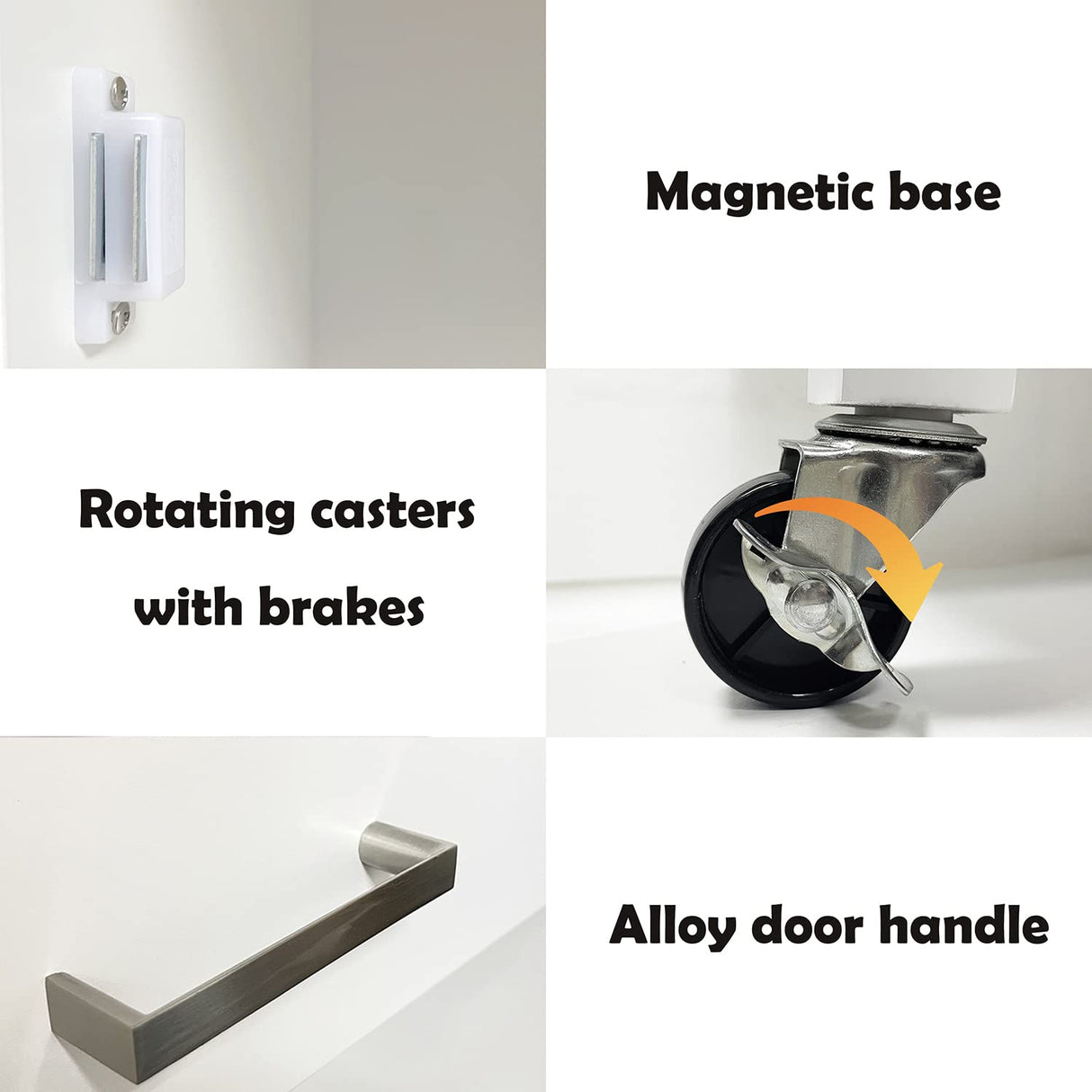 RASOO Kitchen Island on Wheels White Rolling Trolley Cart Island Cart Storage Cabinet with Rubber Solid Wood Countertop One Drawer and 2 Doors Towel RASOO