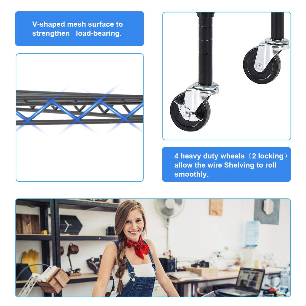 18x48x72 Inch Commercial Wire Shelving Unit with Wheels 6 Tier Heavy Duty Layer Rack Storage Metal Shelf Garage Organizer Wire Rack Shelving PayLessHere