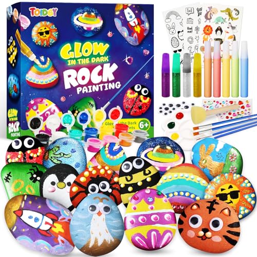 Dan&Darci Kids Rock Painting Kit - Glow in The Dark - Arts & Crafts Gifts for Boys and Girls Ages 4-12 - Craft Activities Kits - Creative Art