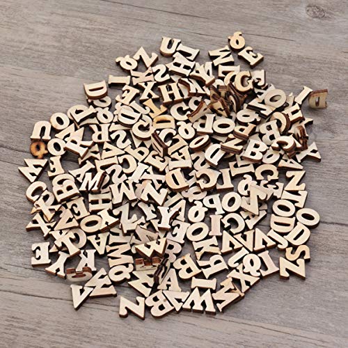 SEWACC Kids Toys Wood Crafts Unfinished Wood Alphabet Letters 200pcs 15mm English Letters Wooden Slice Unfinished Wood Crafts for DIY Craft SEWACC