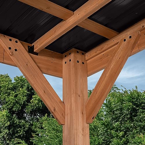 Backyard Discovery Kingsport 20 ft. x 12 ft. All Cedar Wooden Carport Gazebo with Hard Top Steel Roof Backyard Discovery
