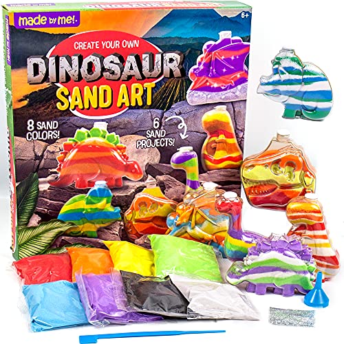 Made By Me Create Your Own Dinosaur Sand Art by Horizon Group USA, Includes 6 Dino-Themed Bottles with Caps, 8 Sand Colors, Glitter, Funnel & More, Made By Me