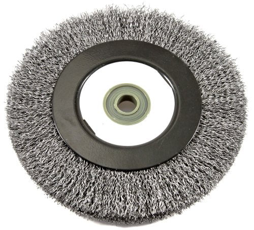 Forney 72895 Wire Bench Wheel Brush, Industrial Pro Crimped with 1/2-Inch Through 2-Inch Multi Arbor, 6-Inch-by-.012-Inch Forney