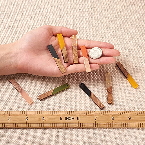 Beadthoven 18pcs/9 Pairs Natural Wood Resin Rectangle Bar Charms Bohemian DIY Earrings Pendants Mixed Colors Vertical Bar Wooden Pieces Pendants for BB Beadthoven