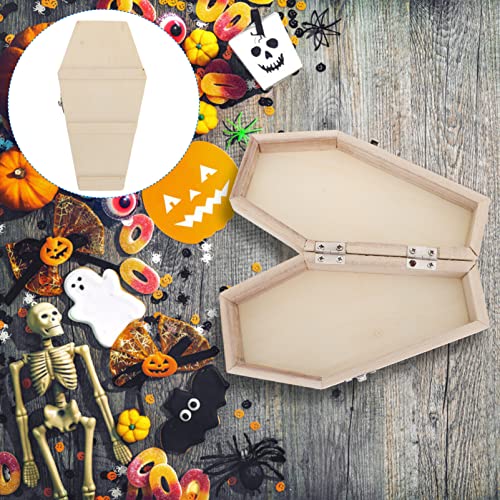 VOSAREA Halloween Coffin Box, Hexagonal Wooden Craft Boxes Unfinished Wooden Boxes Container for Candy Treats and Trinkets DIY Crafts VOSAREA