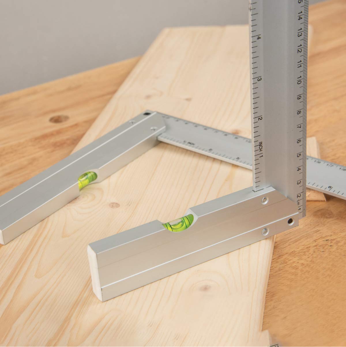 POWERTEC 80005 L Square Ruler Set w/Bubble Levels, Anodized Aluminum Finish 3pc Set, Green POWERTEC