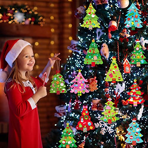 24 Pcs DIY Christmas Tree Paper Craft Kit Hanging Ornaments DIY Christmas Crafts Card Making Kit for Kids Holiday Favor Decorative Sticker Xmas Party Funrous