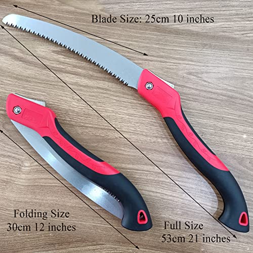 WEIMELTOY 10 Inch Heavy Duty Pruning Saw, Folding Hand Saw with SK5 Curved Blade, Triple-cut Razor Teeth Used for Trees Wood Cutting Camping WEIMELTOY