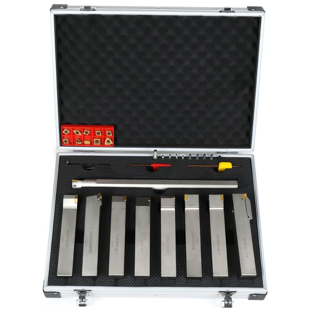 OSCARBIDE 1”Shank Nickel Plated Indexable Carbide Lathe Turning Tool Holder and Boring Bar 9 Pieces/Set,CNC Heavy-Duty indexable Insert Holders for OSCARBIDE