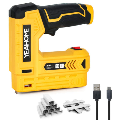 YEAHOME Electric Staple Gun, 2 in 1 Electric Brad Nailer/Stapler, 3.7V Power Cordless Stapler Tacker with USB Charger Cable, 1000 Staples for
