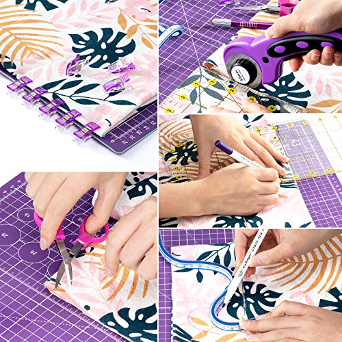 Nicecho Rotary Cutter Set,Sewing Quilting Supplies,45mm Fabric Cutters,A3 Cutting Mat for Sewing,Acrylic Rulers,Scissors,Exacto Knife,Clips,Beginners Nicecho