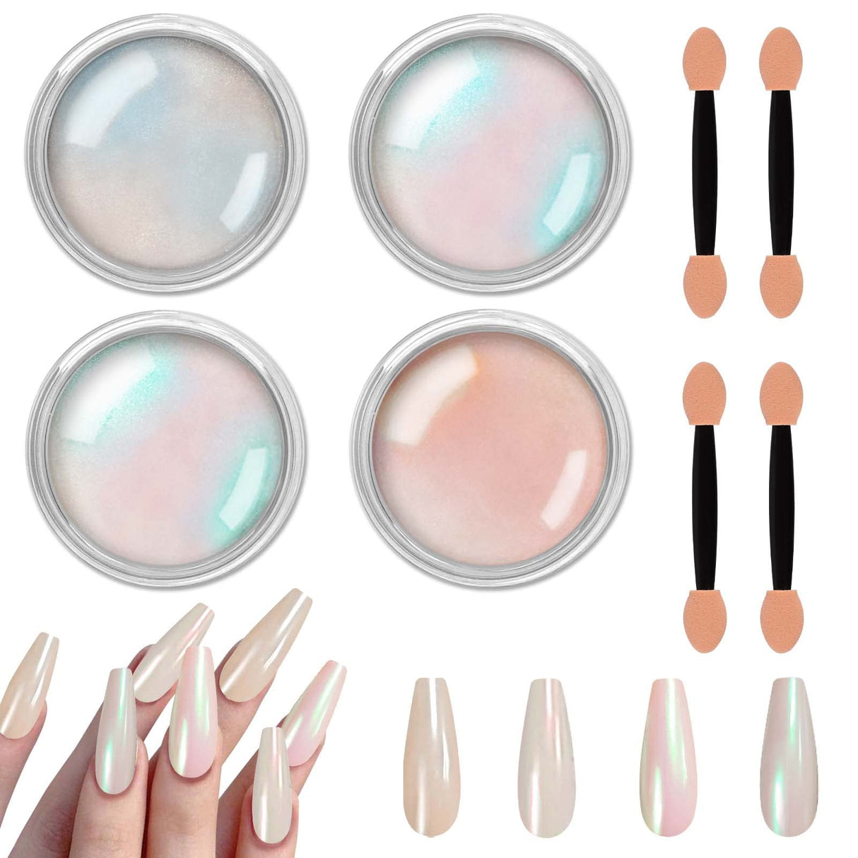 Allstarry Chrome Nail Powder Metallic Mirror Effect Pigment Iridescent Aurora, Mermaid Pearl Glitter Dust Kit for Gel Polish Nail Art Decoration, Allstarry