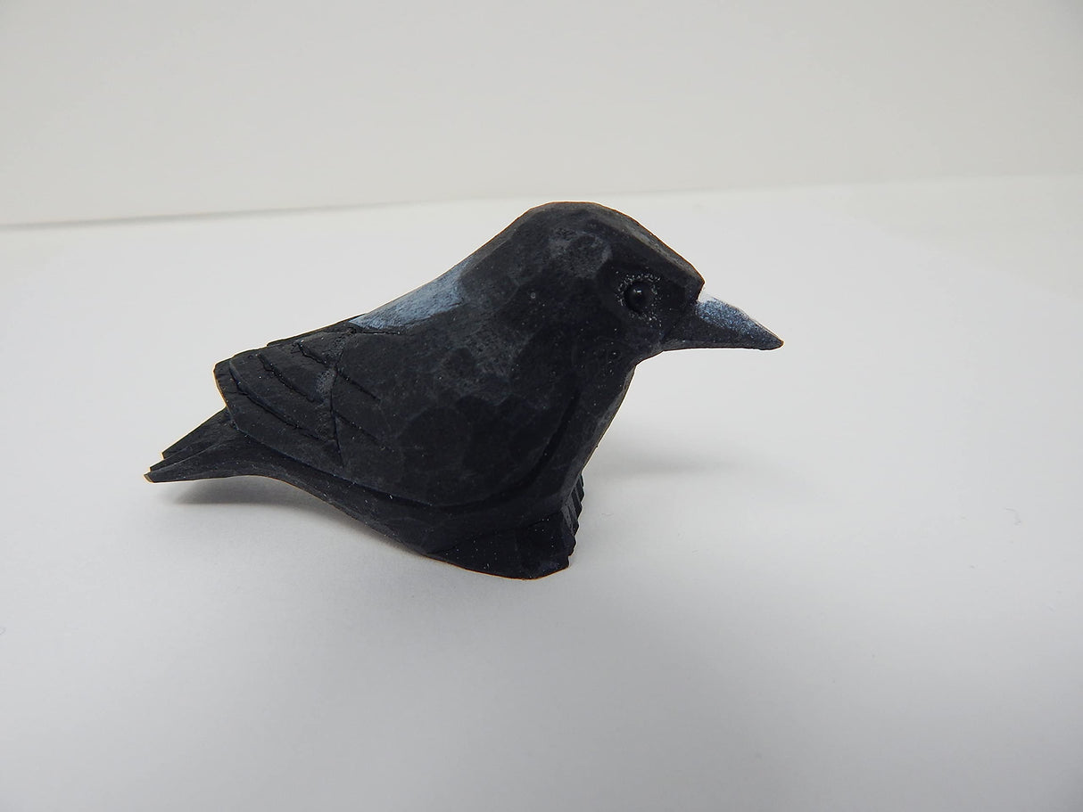 Native Wooden Creations Raven Black Bird Crow Figurine Statue Sculpture Art Miniature Wood Carving Decor Small Animal Native Wooden Creations
