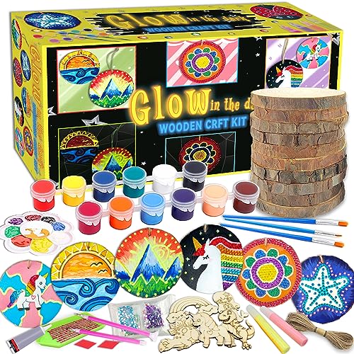 Wakestar Unfinishied Wood Slices for Arts and Crafts,Glow in The Dark Wooden Painting Kit for Kids Girls Age 5-12 Years Old,Creative Crafts Toys for Wakestar