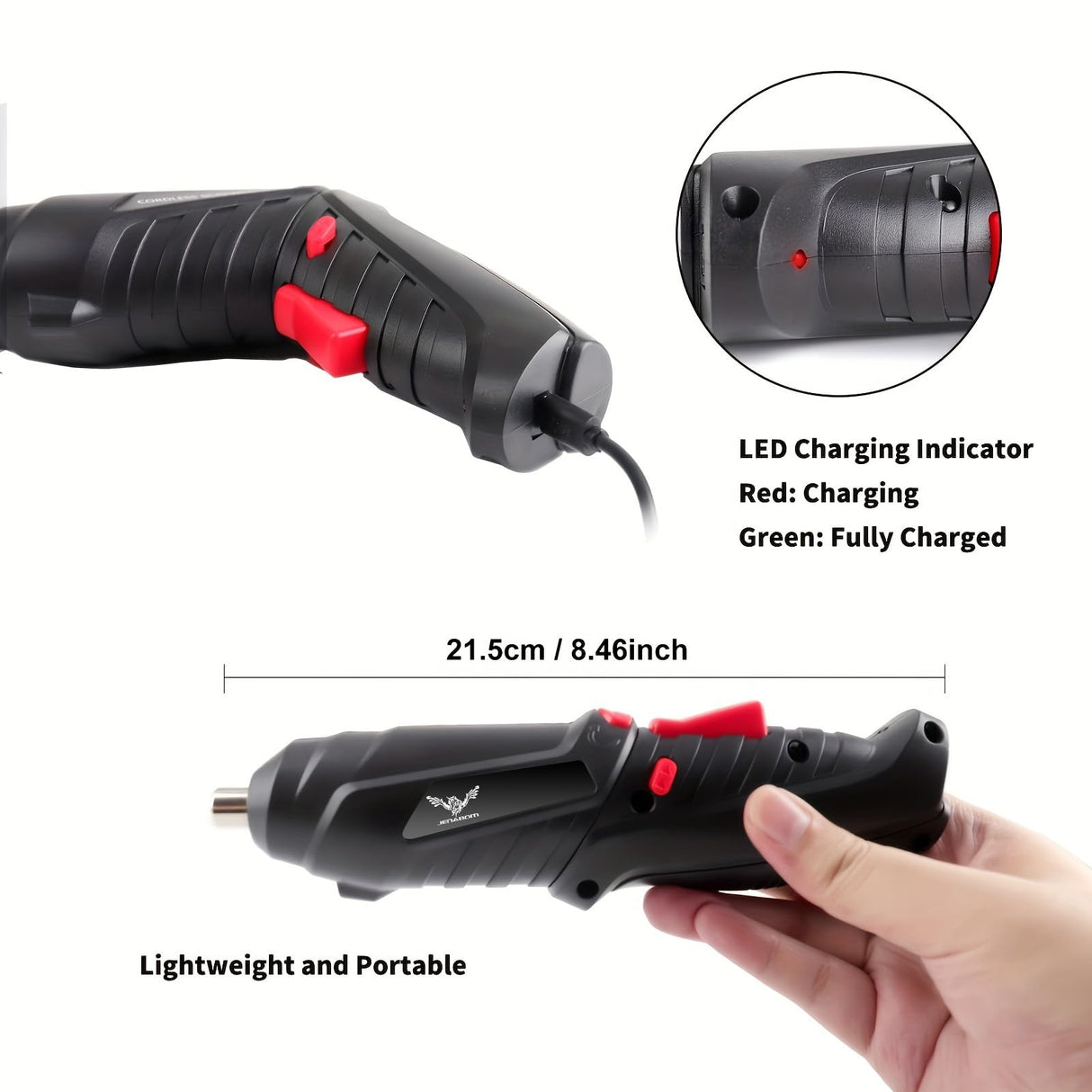 JENABOM 8 in 1 Electric Screwdriver, 3.6V Cordless Drill Screwdriver Rechargeable, 3.5N·m Max Torque Electric Screw Gun with 6 Accessory Kit, Micro JENABOM