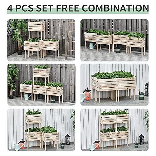 Outsunny 4PCS Raised Garden Bed, Wooden Elevated Planter Box Kit with Bed Liner, DIY Shape, for Flowers Vegetables Outsunny