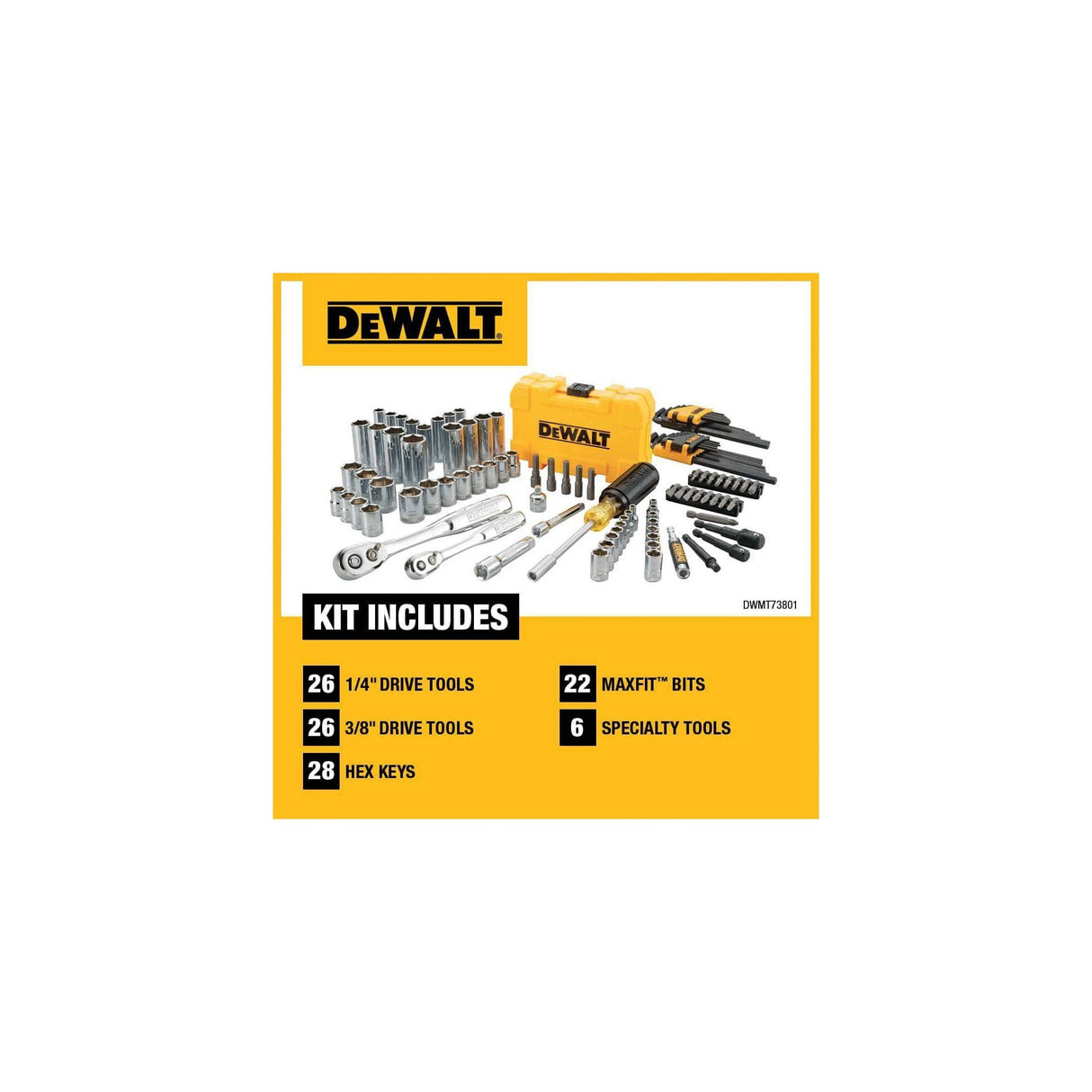 DEWALT Mechanics Tools Kit and Socket Set, 1/4" & 3/8" Drive, SAE, 108-Piece (DWMT73801) DEWALT
