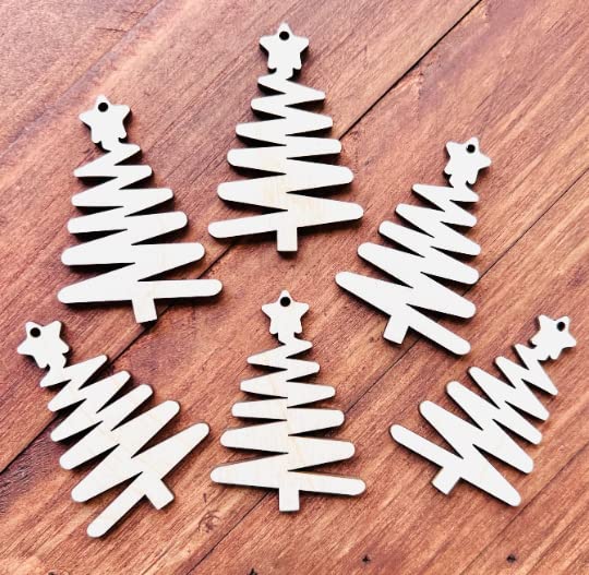 12 Pieces (Many Size Options) Smooth Unfinished Wood Xmas Tree Laser Cutout Dangle Earring Jewelry Blanks Charms Ornaments Shape Crafts Made in Texas Texan Wood Crafts
