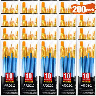Acrylic Paint Brush Set, (20 Packs /200 pcs) Nylon Hair Brushes for Oil and Watercolor, Perfect Suit of Art Painting, Best Gift for Painting