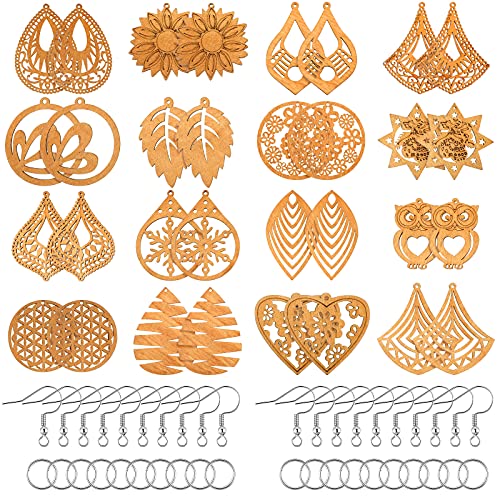 182 Pieces Wooden Dangle Earring Making Kit, Include 32 Pieces African Wood Drop Earring Pendant Unfinished Earrings Wood Charms with 100 Jump Ring Hicarer