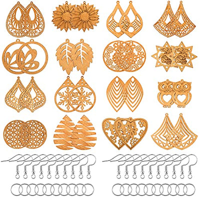 182 Pieces Wooden Dangle Earring Making Kit, Include 32 Pieces African Wood Drop Earring Pendant Unfinished Earrings Wood Charms with 100 Jump Ring