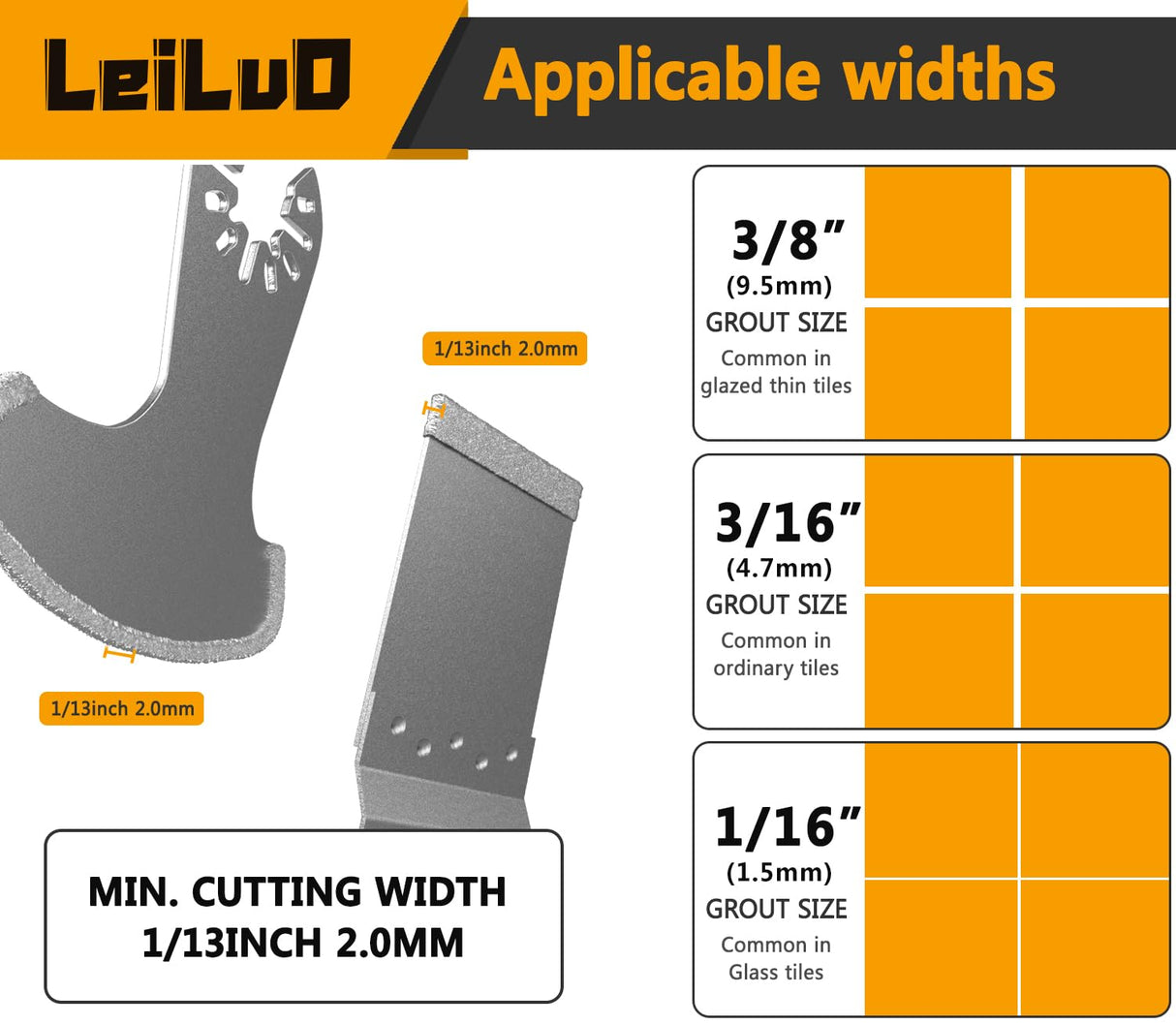 LEILUO Oscillating Multi Tool Blades 6 Pack Diamond Multitool Blades Kit for Grout Removal Fit DeWalt Milwaukee Makita Ryobi and More LEILUO