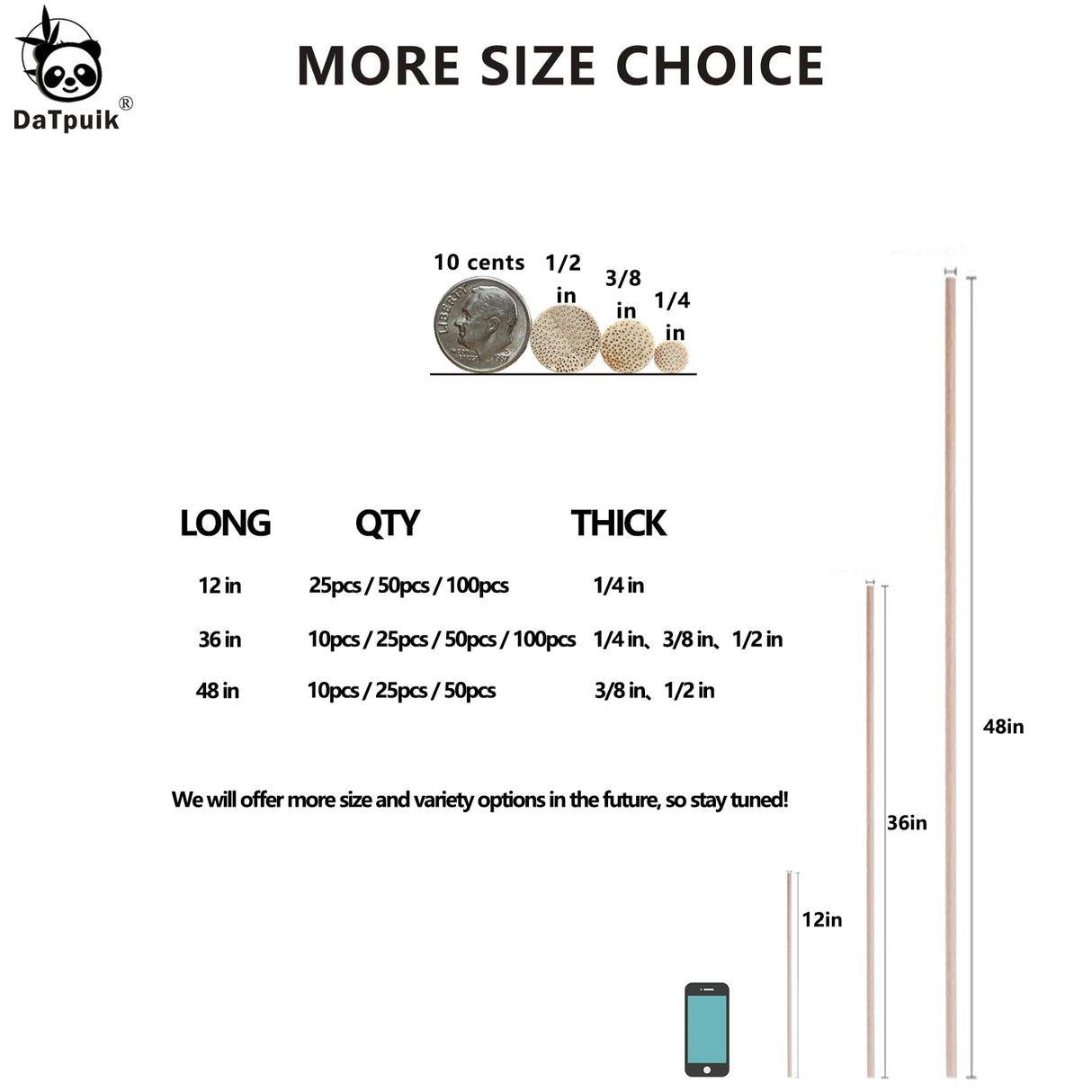 50 PCS Dowel Rods Wood Sticks Wooden Dowel Rods - 1/4 x 12 Inch Unfinished Bamboo Sticks - for Crafts and DIYers DaTpuik