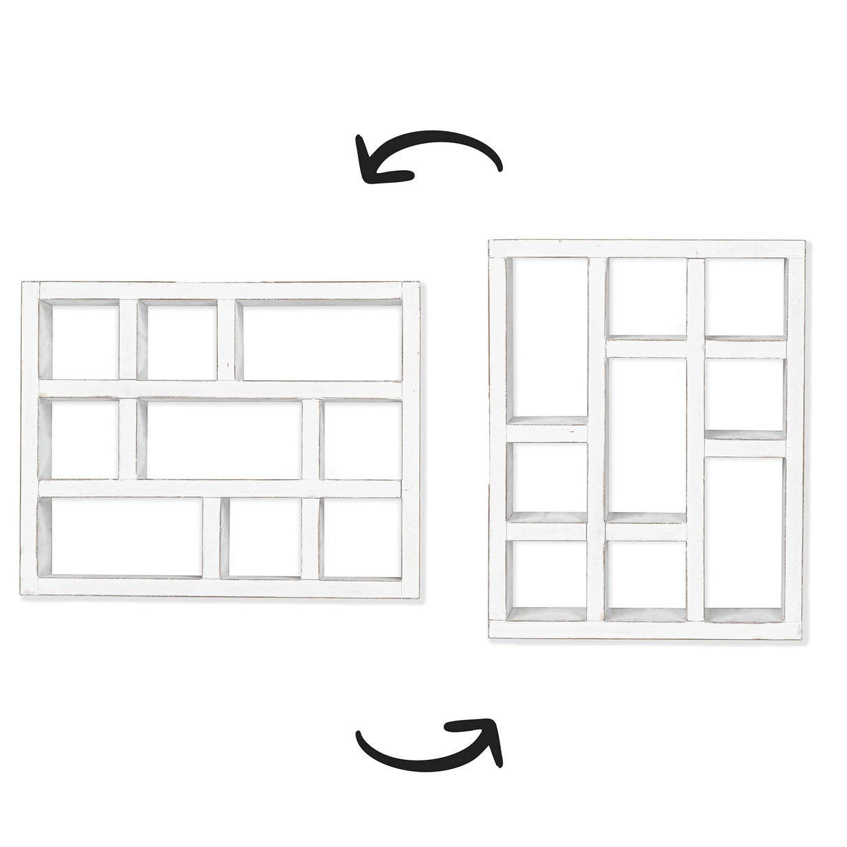 Ilyapa Rustic Wood Knick Knack Floating Shelf Weathered White - Wall Mounted or Freestanding Farmhouse Decor Display Case for Essential Oils, Ilyapa