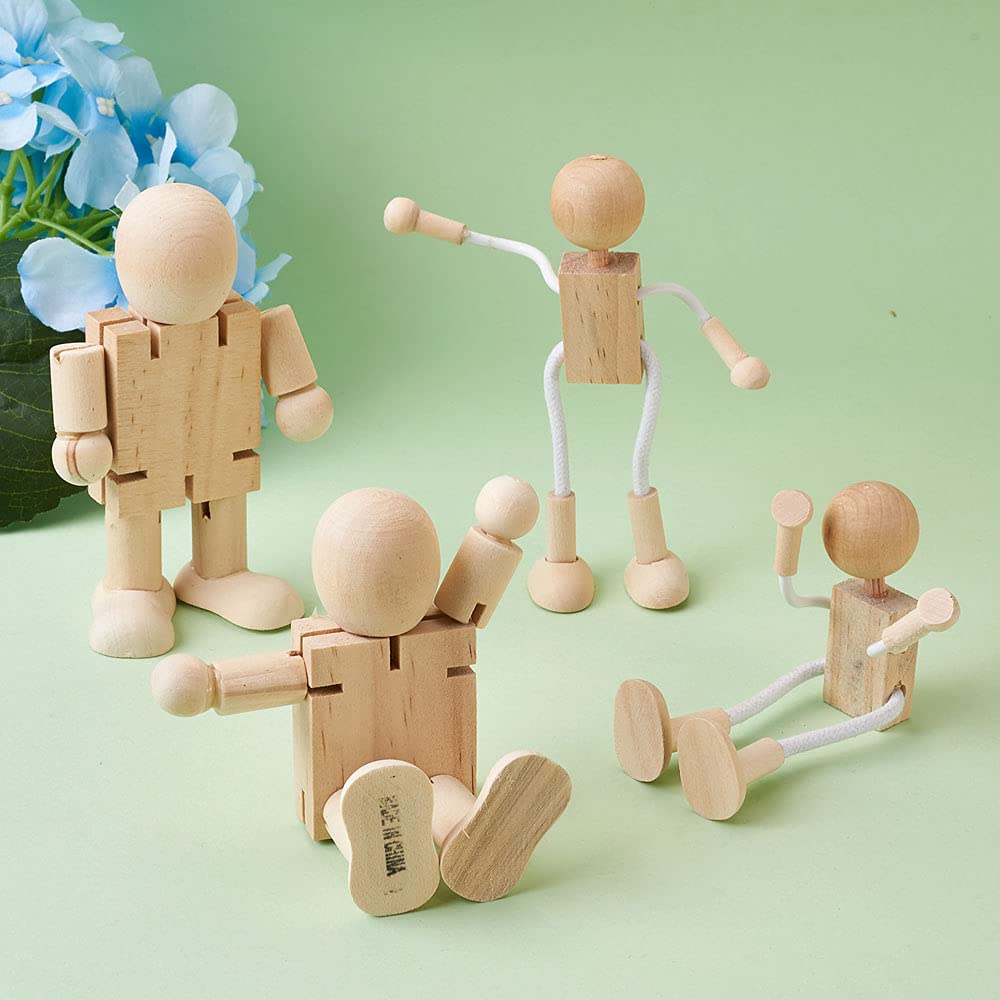 Pandahall 10pcs Unfinished Wooden Robot Bodies Joint Adjustable Wooden Figures Wood Robot Peg for Painting Drawing Art Peg Game Party Decoration PH PandaHall