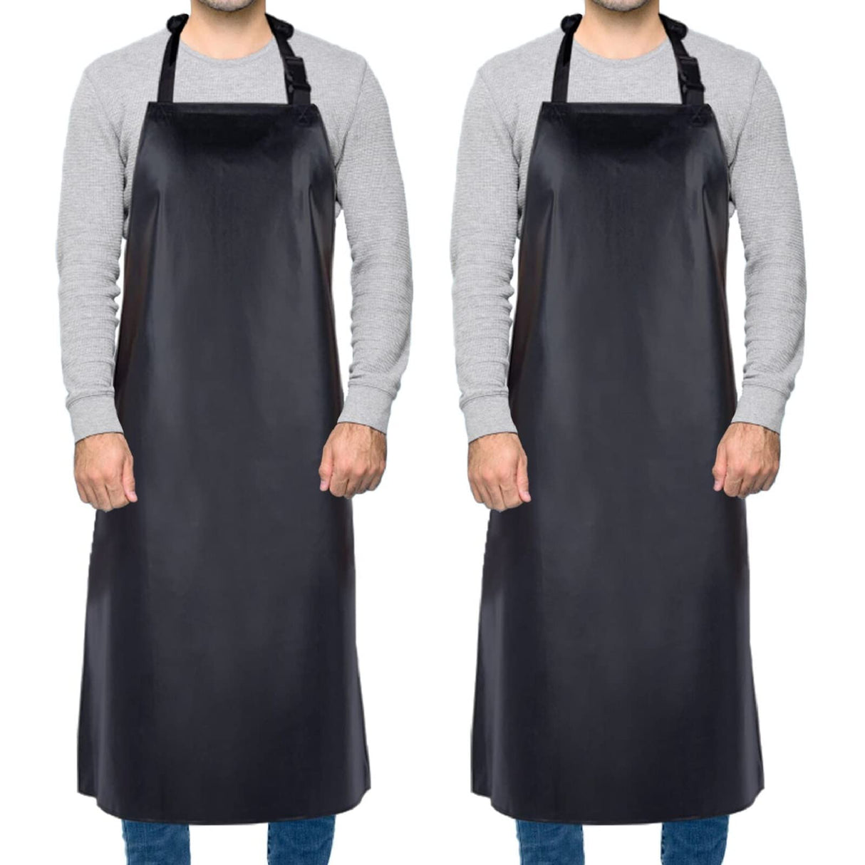 Homsolver 2 Pack Waterproof Rubber Vinyl Apron for Men, 39" Lightweight Chemical Resistant Industrial Work Apron, Adjustable Plastic Aprons for Homsolver