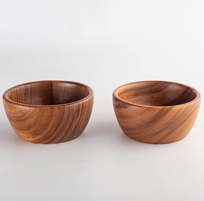 Acacia Wooden Salad Bowls (Set of 2): 6" x 3" Individual Wood Serving Bowls for Fruits, Cereal, or Soup - Handmade from a Single Organic Piece of