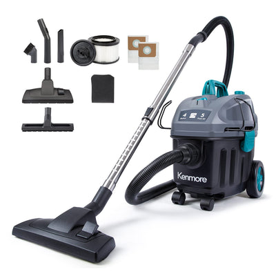 Kenmore KW3050 Wet Dry Canister Vac 4 Gallon 5 Peak HP 2-Stage Motor Shop Vacuum Cleaner with Washable HEPA Filter & Dust Bags for Hard Floor &