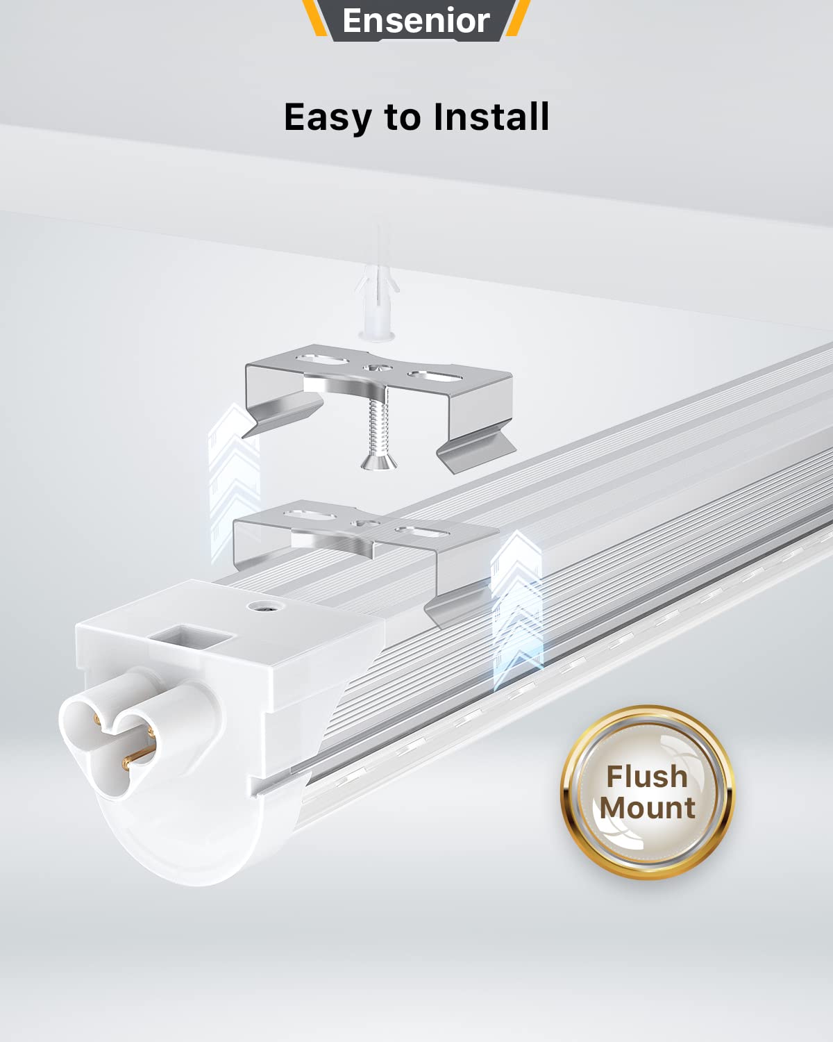 Ensenior 6 Pack 4 FT Led Shop Lights, 6000K Clear White, 5000LM Super Bright, 36W Equivalency 468W, Commercial Bay Lighting, U-Shaped Linkable Shop Ensenior