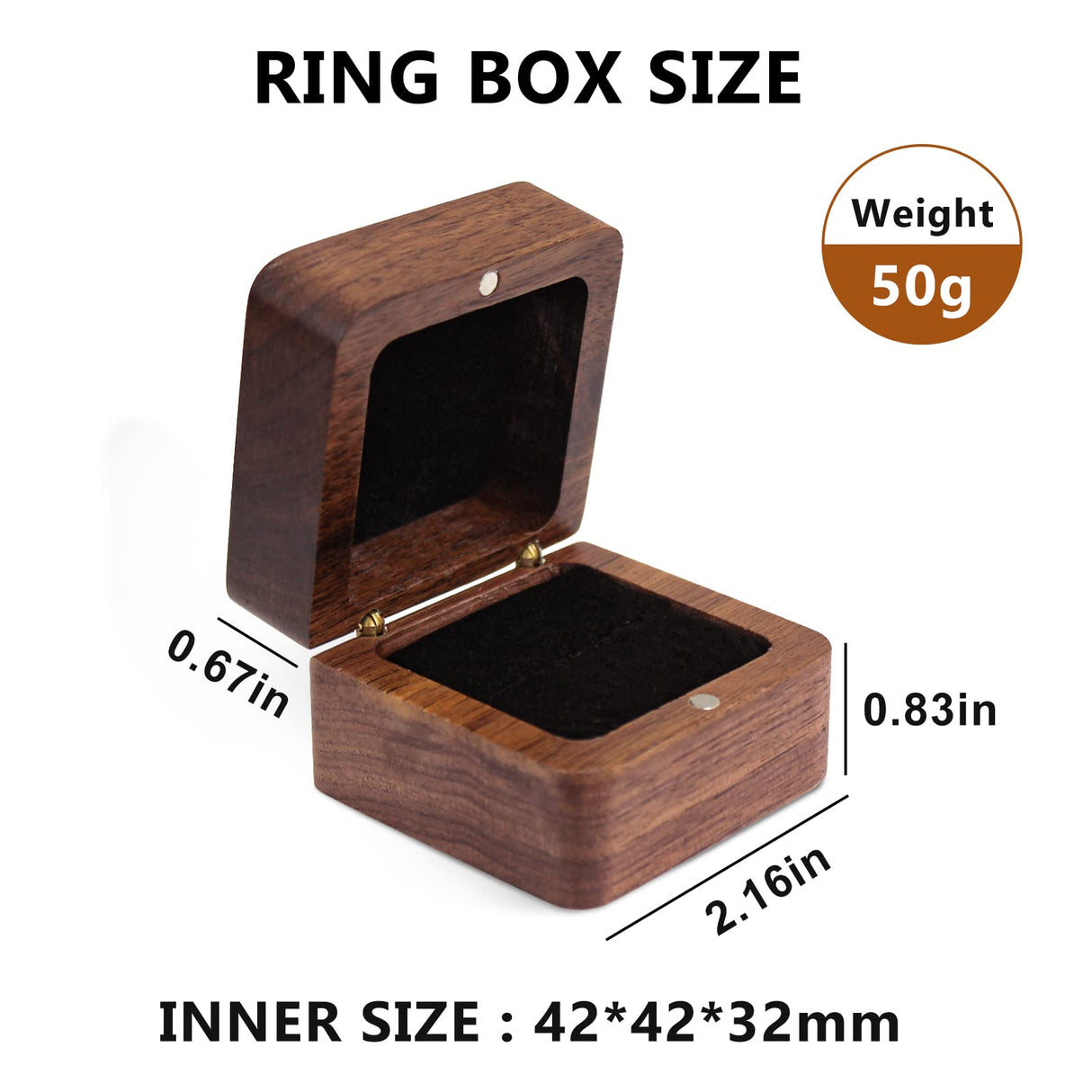 WisePoint Personalized Wooden Ring Box, Mini Engagement Ring Holder Box with Single Slot, Square Wedding Ring Box for Ring, Elegant and Retro Ring WisePoint